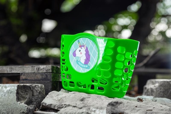 Корзина детская пластиковая на руль ONRIDE Pony Mini зеленая для велосипедов 12-14"