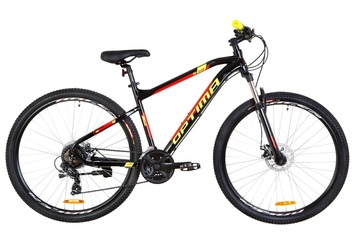 фото Велосипед 29" Optimabikes F-1 AM 14G DD Al 2019 (черно-красный с желтым)