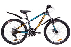 фото Велосипед 24" Discovery FLINT AM 14G DD St с крылом Pl 2019 (черно-синий с оранжевым (м))