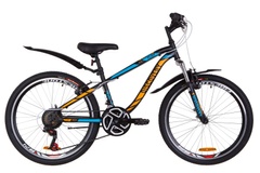 фото Велосипед 24" Discovery FLINT AM 14G Vbr St с крылом Pl 2019 (черно-синий с оранжевым (м))