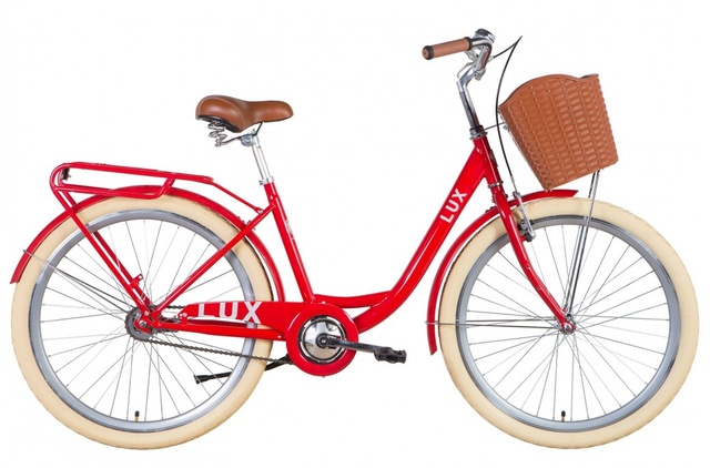 фото Велосипед 26" Dorozhnik LUX 14G St с багажником зад St, с крылом St, с корзиной Pl 2022 (красный)
