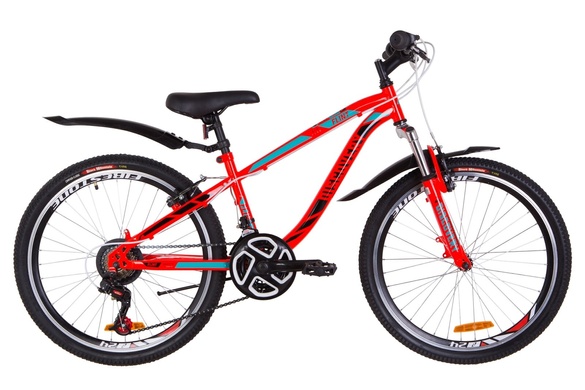 фото Велосипед 24" Discovery FLINT AM 14G Vbr St с крылом Pl 2019 (красно-бирюзовый с черным)
