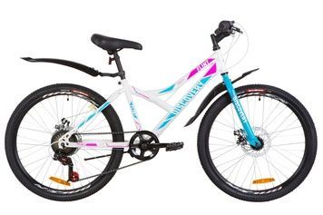 фото Велосипед 24" Discovery FLINT 14G DD St с крылом Pl 2019 (бело-голубой с розовым)