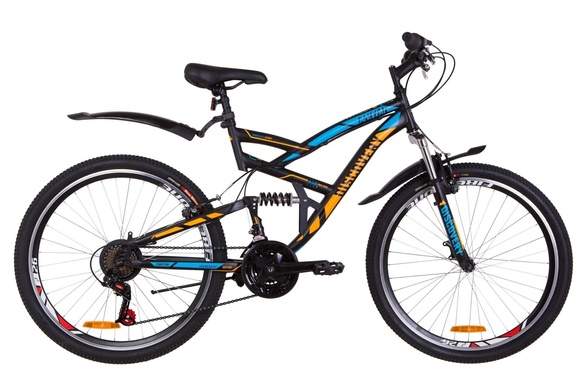 фото Велосипед 26" Discovery CANYON AM2 14G Vbr St с крылом Pl 2019 (черно-синий с оранжевым (м))