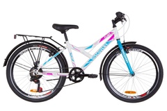 фото Велосипед 24" Discovery FLINT MC 14G Vbr St с багажником зад St, с крылом St 2019 (бело-голубой с розовым)