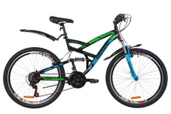 фото Велосипед 26" Discovery CANYON AM2 14G Vbr St с крылом Pl 2019 (черно-синий с зеленым)