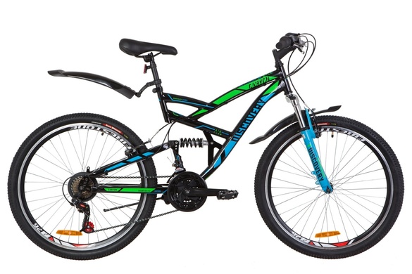 фото Велосипед 26" Discovery CANYON AM2 14G Vbr St с крылом Pl 2019 (черно-синий с зеленым)