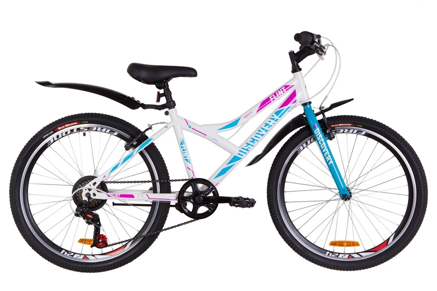 фото Велосипед 24" Discovery FLINT 14G Vbr St с крылом Pl 2019 (бело-голубой с розовым)