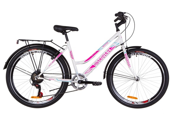 фото Велосипед 26" Discovery PRESTIGE WOMAN 14G Vbr St с багажником зад St, с крылом St 2019 (бело-малиновый с голубым)