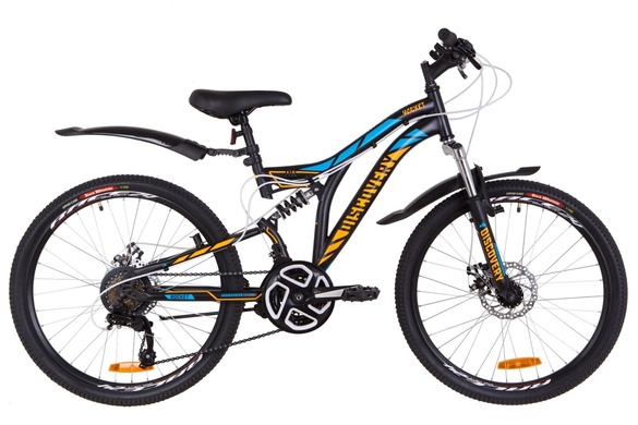 фото Велосипед 24" Discovery ROCKET AM2 14G DD St с крылом Pl 2019 (черно-оранжевый с синим (м))