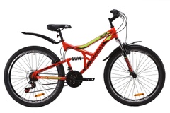 фото Велосипед ST 26" Discovery CANYON AM2 Vbr с крылом Pl 2020 (красно-салатовый с черным)