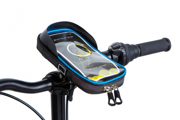 фото Велосумка на руль для смартфона черный з синім BRAVVOS