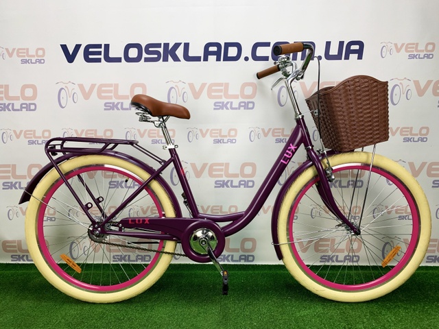 фото Велосипед 26" Dorozhnik LUX 14G St с багажником зад St, с крылом St, с корзиной Pl 2020 (сливовый)