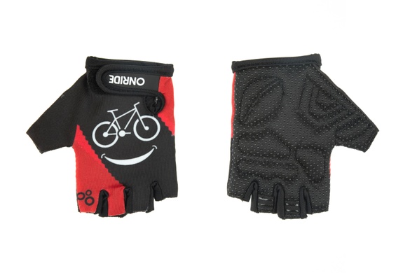 фото Рукавички дитячі з короткими пальцями ONRIDE Gem Smile bike, колір-чорний/червоний