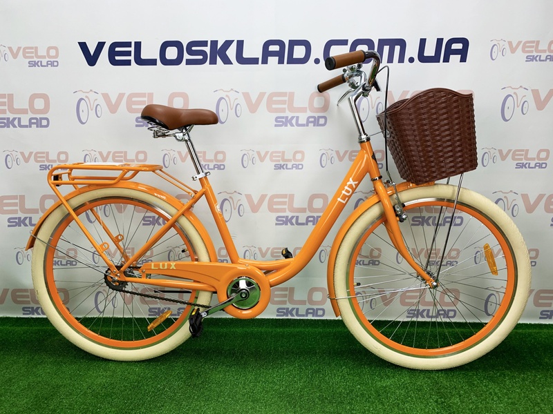 фото Велосипед 26" Dorozhnik LUX 14G St с багажником зад St, с крылом St, с корзиной Pl 2019 (оранжевый )